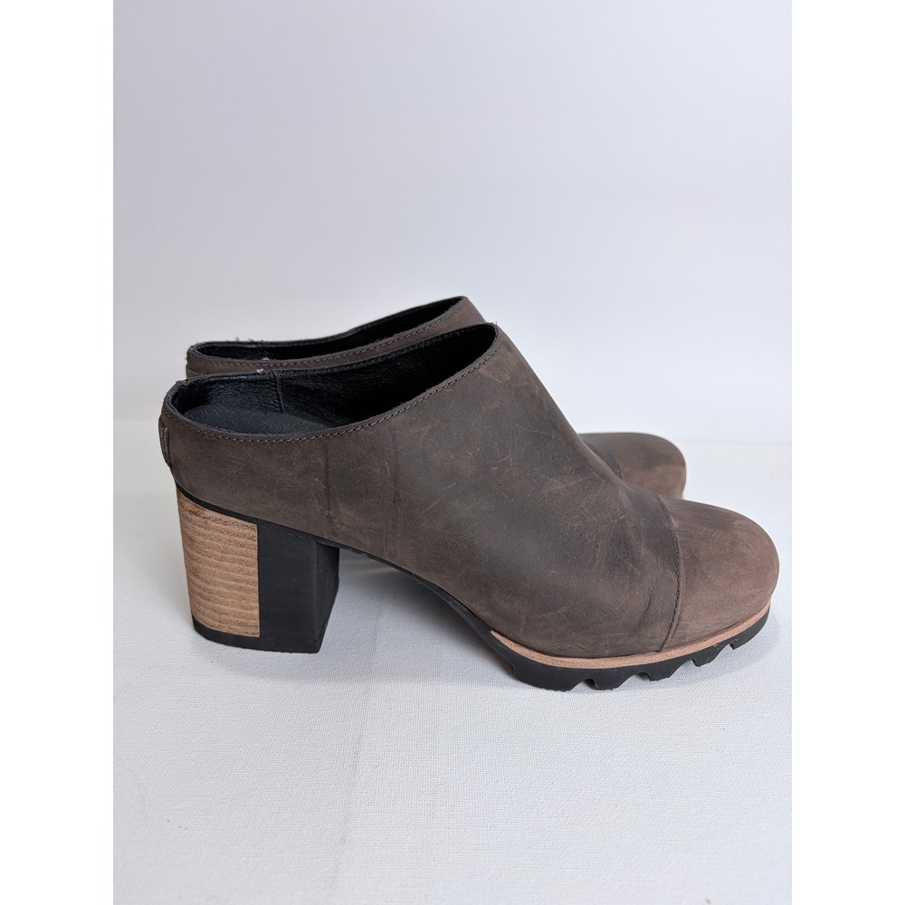 Sorel Women's Brown Suede Leather Block Heel Clogs Mule‎ Shoes Casual Slip-On 10